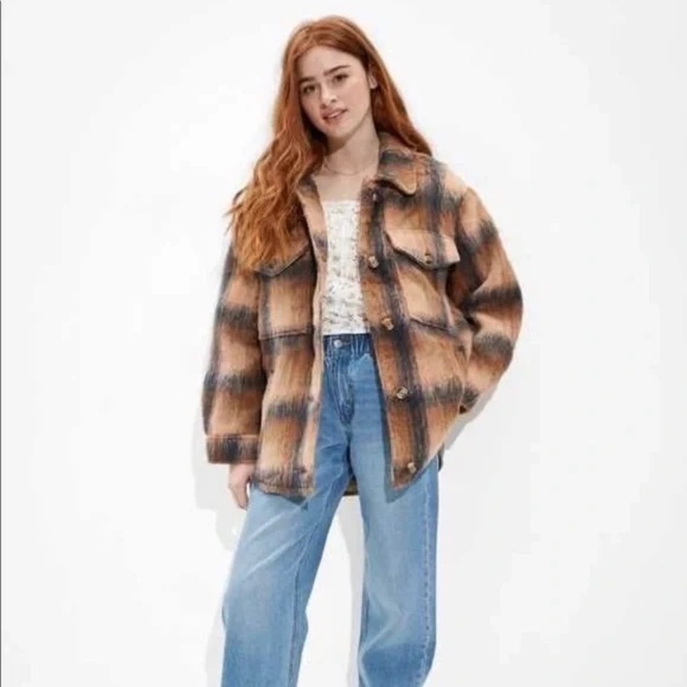 American Eagle Brushed Plaid Shacket jacket